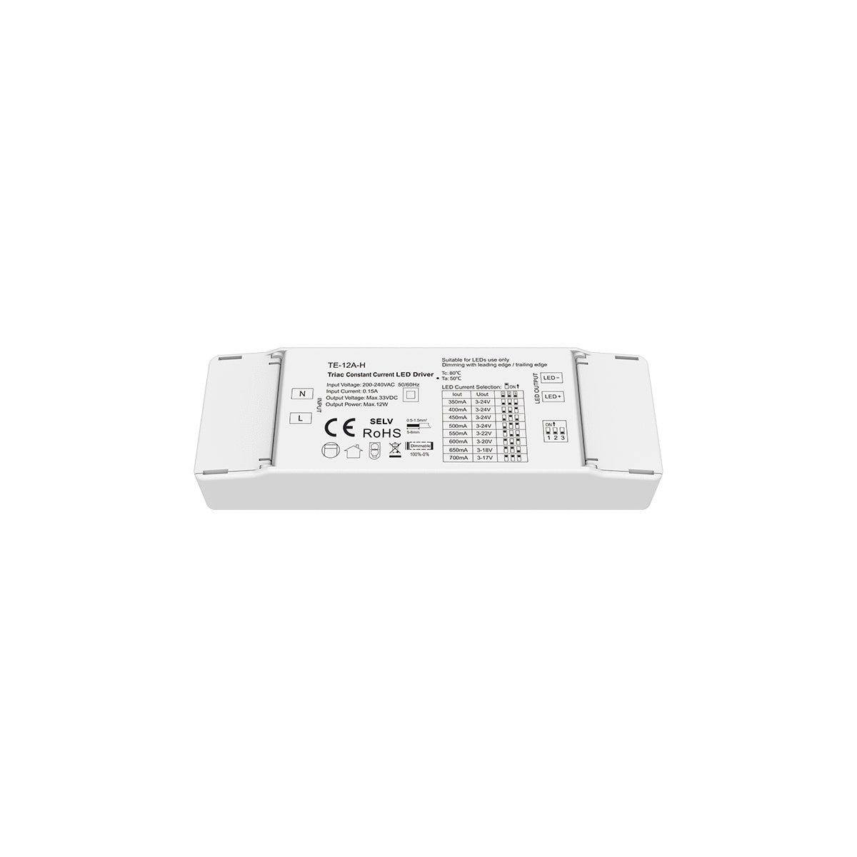 73131 TE-12A-H SKYDANCE AC Triac Dimmable Constant Current LED Driver 1 Κανάλι AC 200-240V 1 x 0.15A 12W - Max 0.15A 12W - IP20 Μ11.1 x Π3.7 x Υ2cm