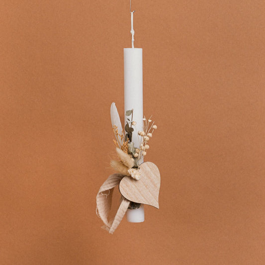 Λαμπάδα Στολισμένη Αποξηραμένα Καρδιά σε Συσκευασία Δώρου