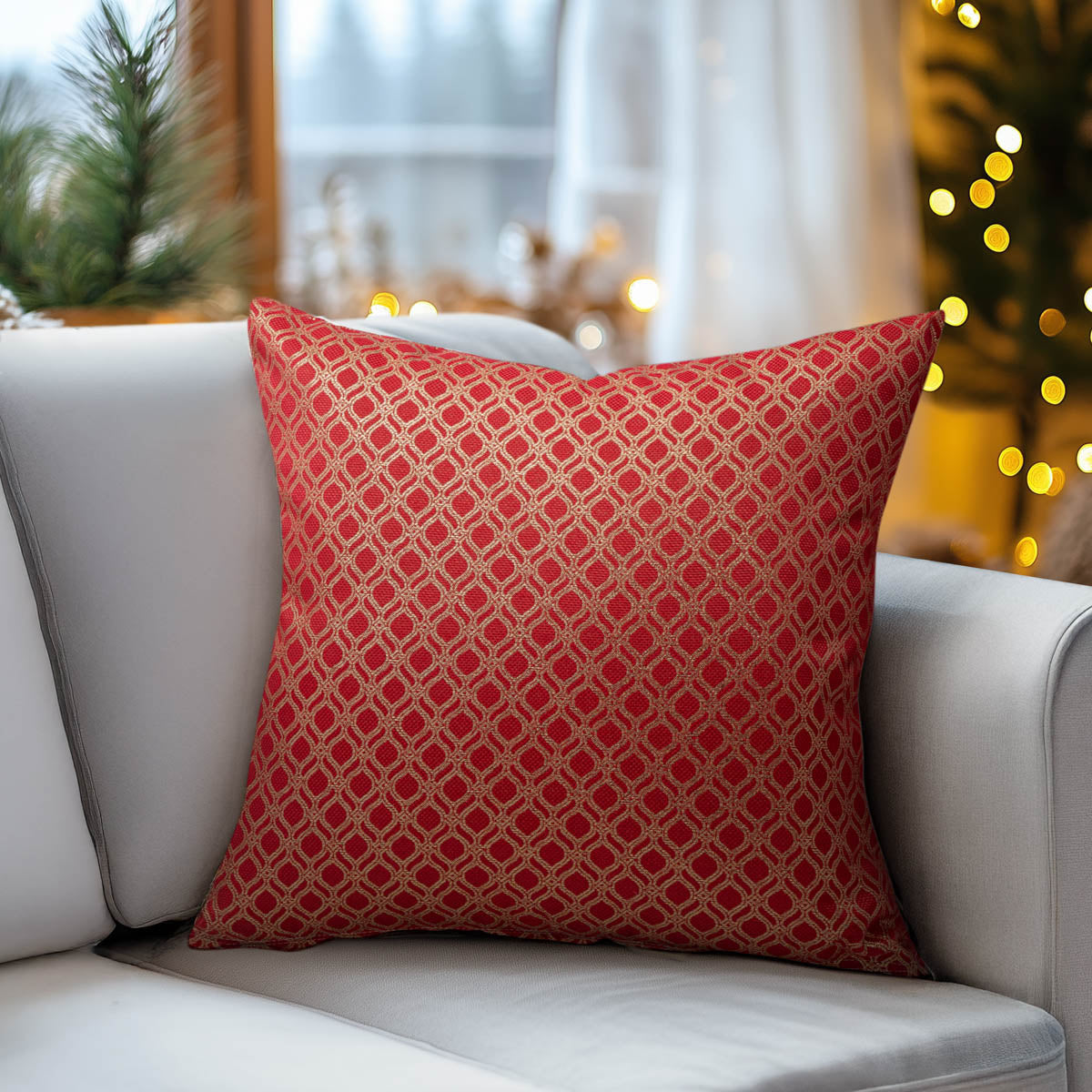 Μαξιλαροθήκη Ζακάρ Οριεντάλ Κόκκινο-Χρυσό 40x40εκ