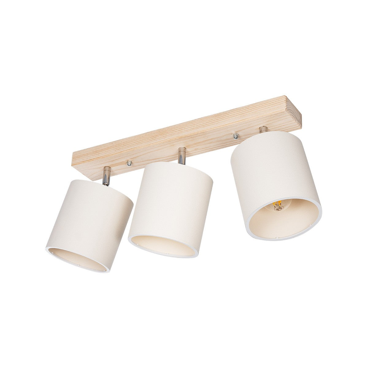 CUP 203-0058 Vintage Φωτιστικό Οροφής Ράγα Τρίφωτο 3 x E27 IP20 Μπέζ Ξύλο με Λευκό Ύφασμα - Μ60 x Π14 x Υ26