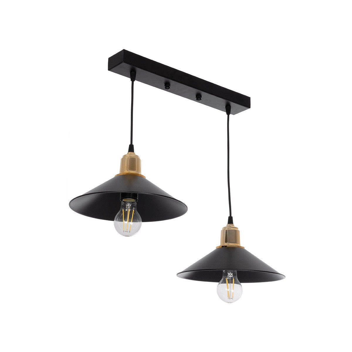 LUCANA 201-0043 Vintage Κρεμαστό Φωτιστικό Οροφής με Ντουί 2 x E27 AC 220-240V IP20 - Μαύρο & Χρυσό - Μ57 x Π25 x Υ26