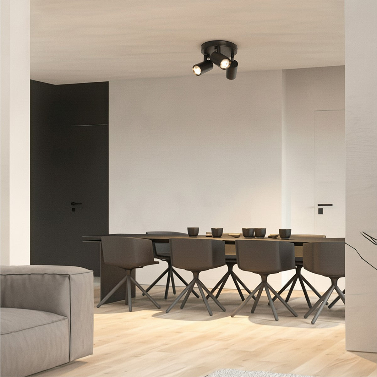 SPOTA KLV-101-0144 Κινούμενο Φωτιστικό Σποτ Οροφής για 3 Λάμπες MR16 με Ντουί GU10 AC 220-240V IP20 - Μαύρο Ματ - Μ19 x Π19 x Υ14