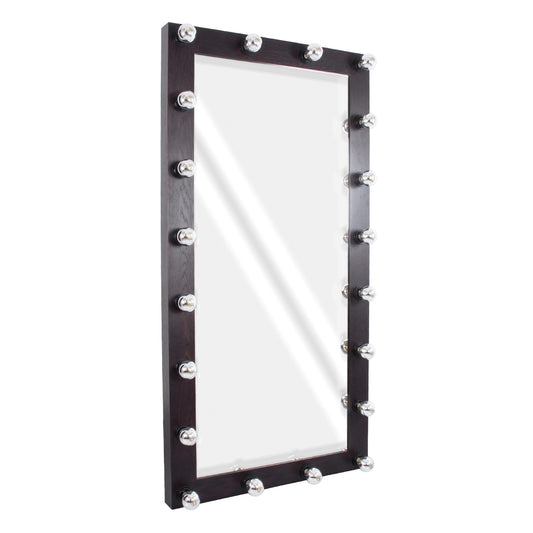 MAKEUP MIRROR-160x80-2 Μοντέρνος Καθρέπτης Μακιγιάζ με Πλαίσιο Φυσικού Ξύλου με Διακόπτη On/Off 20 x E27 AC220-240V - Μ80 x Π7 x Υ160cm - Καφέ Wenge