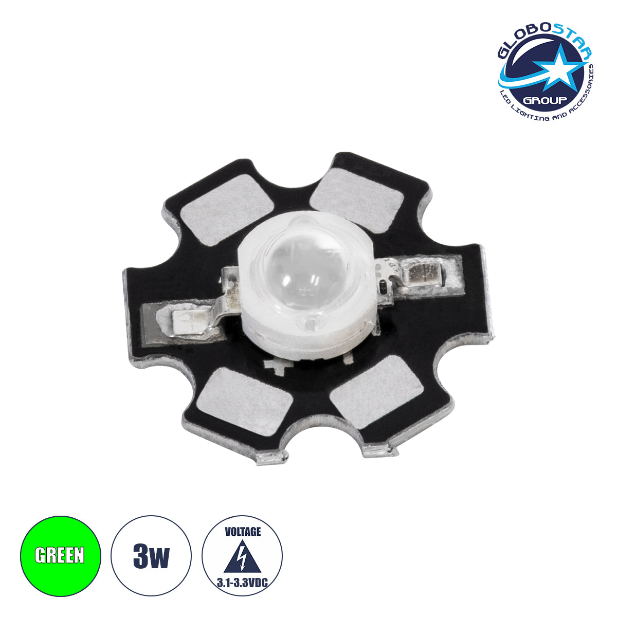 73750 High Power Star LED - Υψηλής Ισχύος Star LED 3W DC 3.2V Πράσινο Φ2 x Υ0.6cm