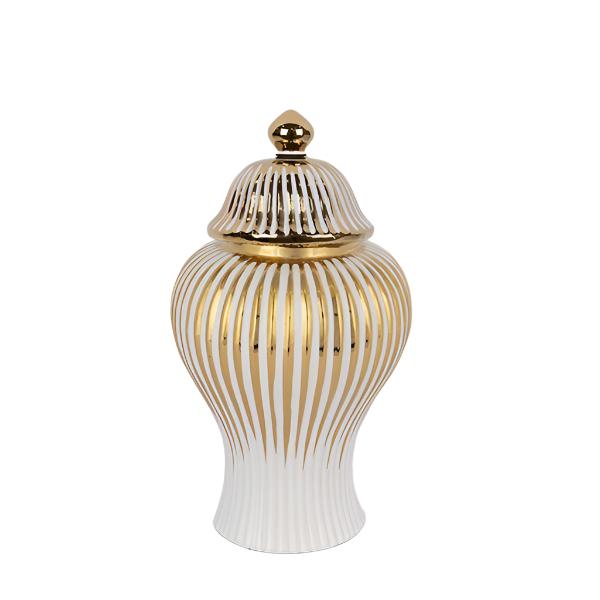 ΒΑΖΟ ΜΕ ΚΑΠΑΚΙ ΚΕΡΑΜΙΚΟ ΛΕΥΚΟ-ΧΡΥΣΟ 15.5x15.5x29.5