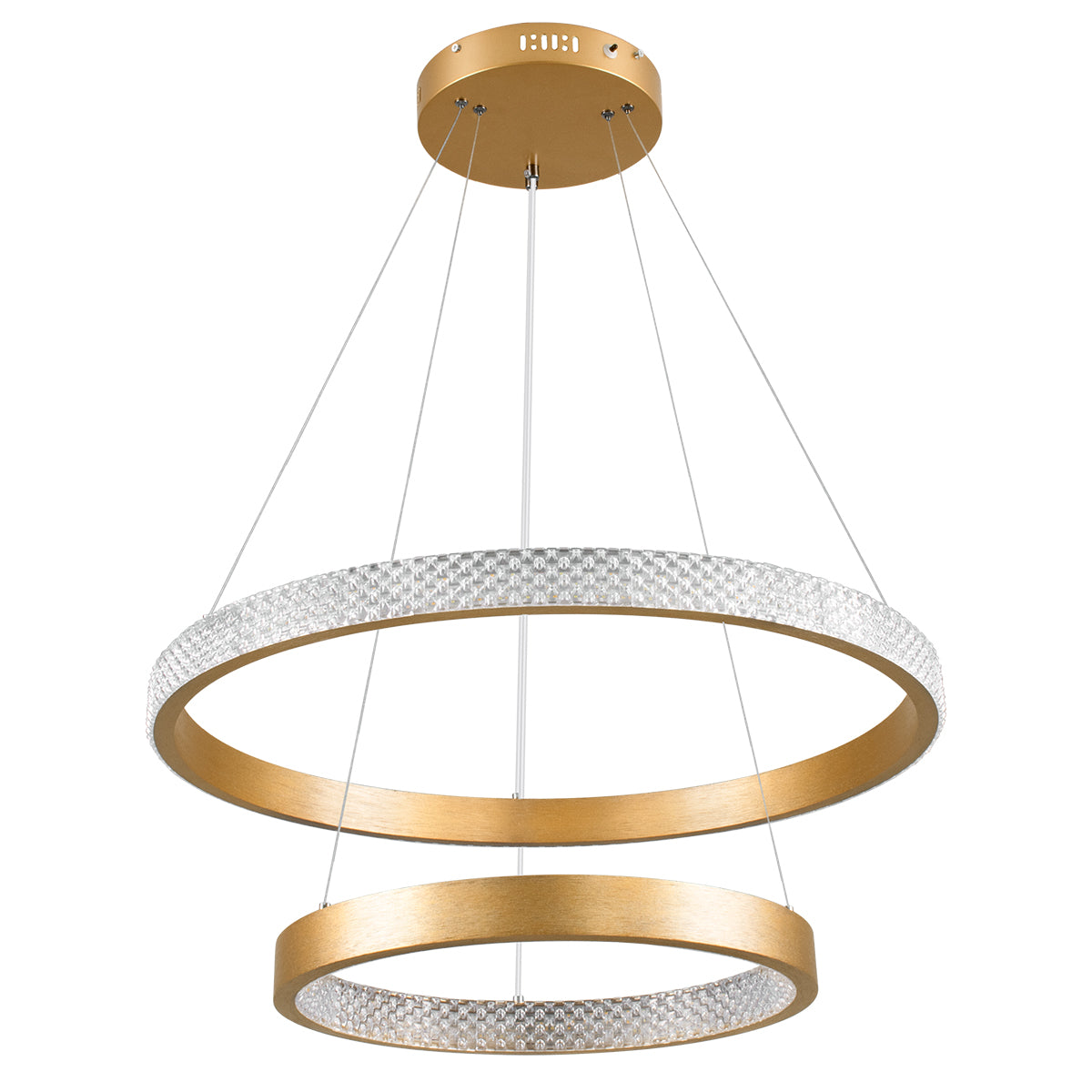 DIAMOND DUO 61151-DECO Κρεμαστό Φωτιστικό Δαχτυλίδι-Κύκλος LED CCT 75W 8743lm 360° AC 220-240V - Εναλλαγή Φωτισμού μέσω Τηλεχειριστηρίου All In One Ψυχρό 6000k+Φυσικό 4500k+Θερμό 2700k Dimmable Φ40+60cm - Χρυσό Βούρτσας
