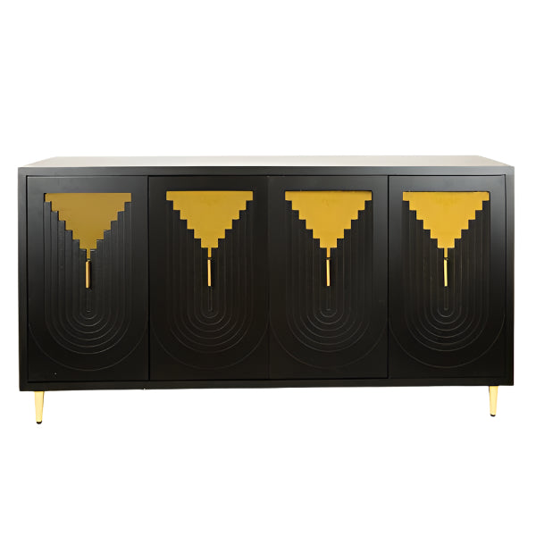 ΜΠΟΥΦΕΣ ΞΥΛΙΝΟΣ ΜΑΥΡΟΣ 4 ΠΟΡΤΕΣ ΜΕΤΑΛΛΙΚΑ ΠΟΔΙΑ ΧΡΥΣΑ 152x40x80