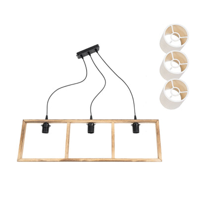 CUP 203-0051 Vintage Κρεμαστό Φωτιστικό Ανάρτηση Τρίφωτο 3 x E27 IP20 Καρυδί Ξύλο Με Λευκό Καπέλο- Μ80 x Π20 x Υ76cm