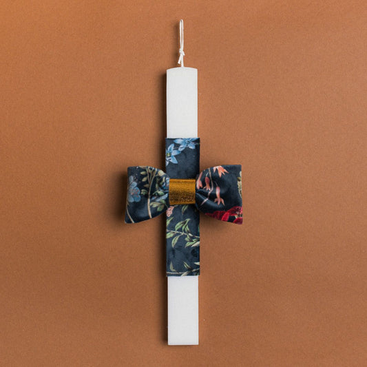 Λαμπάδα 33εκ Φλοράλ Φιόγκος Βελούδο Μπλε σε Συσκευασία Δώρου