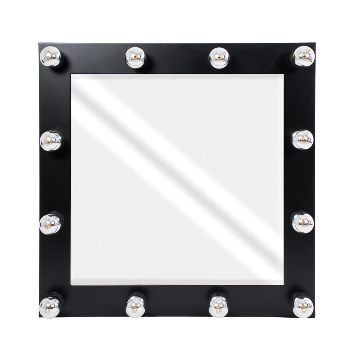 MAKEUP MIRROR-80x80-5 Μοντέρνος Καθρέπτης Μακιγιάζ με Πλαίσιο Φυσικού Ξύλου με Διακόπτη On/Off 12 x E27 AC220-240V - Μ80 x Π7 x Υ80cm - Μαύρος Έβενος