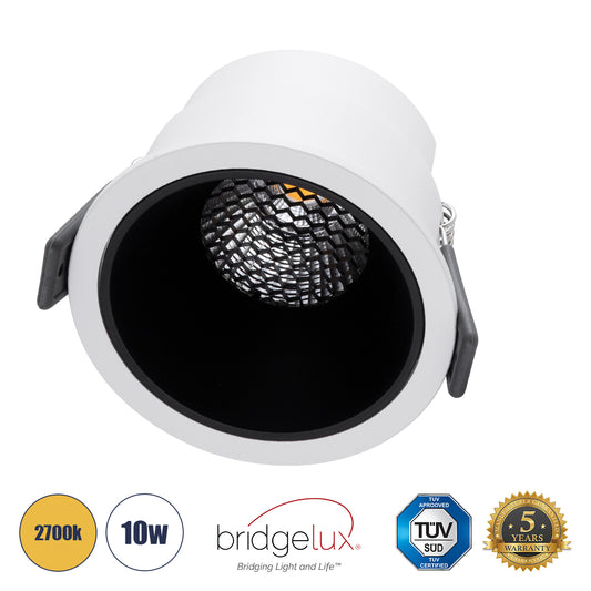 PLUTO-M 60253 Χωνευτό LED Spot Downlight TrimLess Φ8.4cm 10W 1250lm 38° AC 220-240V IP20 Φ8.4 x Υ5.9cm - Στρόγγυλο - Λευκό με Μαύρο Κάτοπτρο & Anti-Glare HoneyComb - Θερμό Λευκό 2700K - Bridgelux COB