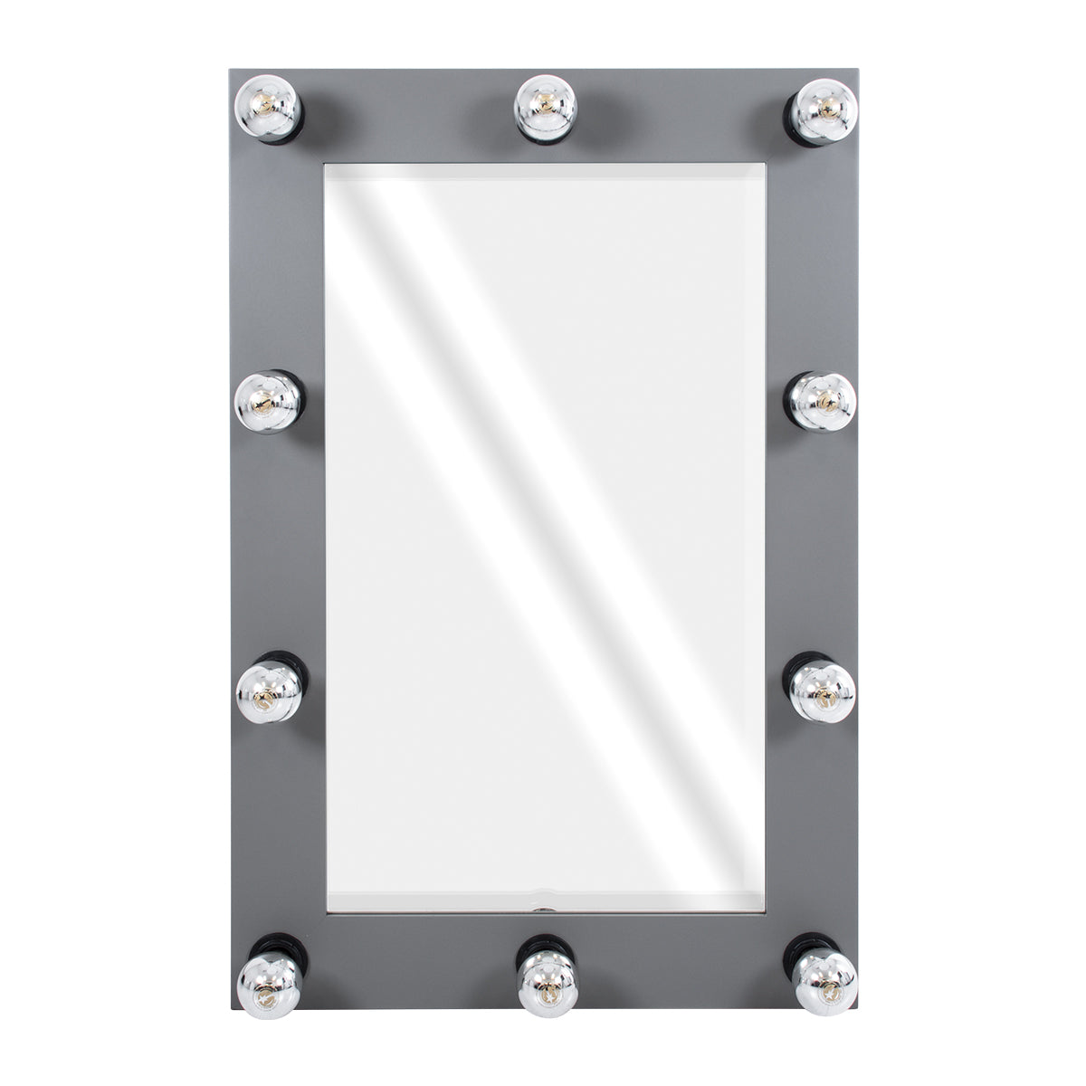 MAKEUP MIRROR-60x90-6 Μοντέρνος Καθρέπτης Μακιγιάζ με Πλαίσιο Φυσικού Ξύλου με Διακόπτη On/Off 10 x E27 AC220-240V - Μ60 x Π7 x Υ90cm - Γκρι Ανθρακί