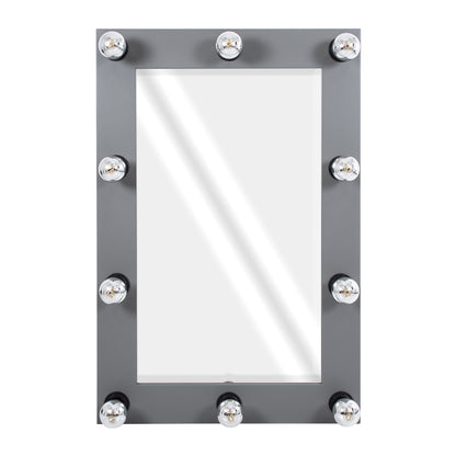 MAKEUP MIRROR-60x90-6 Μοντέρνος Καθρέπτης Μακιγιάζ με Πλαίσιο Φυσικού Ξύλου με Διακόπτη On/Off 10 x E27 AC220-240V - Μ60 x Π7 x Υ90cm - Γκρι Ανθρακί