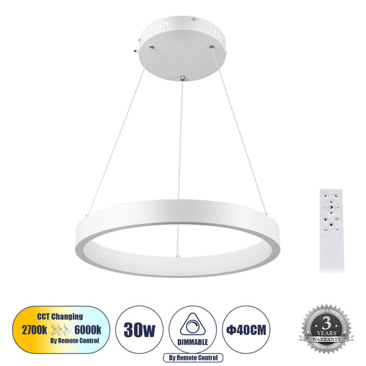 NEMESIS 61156 Μοντέρνο Κρεμαστό Φωτιστικό Οροφής LED 30W 3513lm 360° AC 220-240V IP20 Ρυθμιζόμενο Λευκό CCT με Χειριστήριο από 2700K έως 6000K Dimmable - Lumileds SMD Chip - Λευκό Ματ - Μ40 x Π40 x Υ4