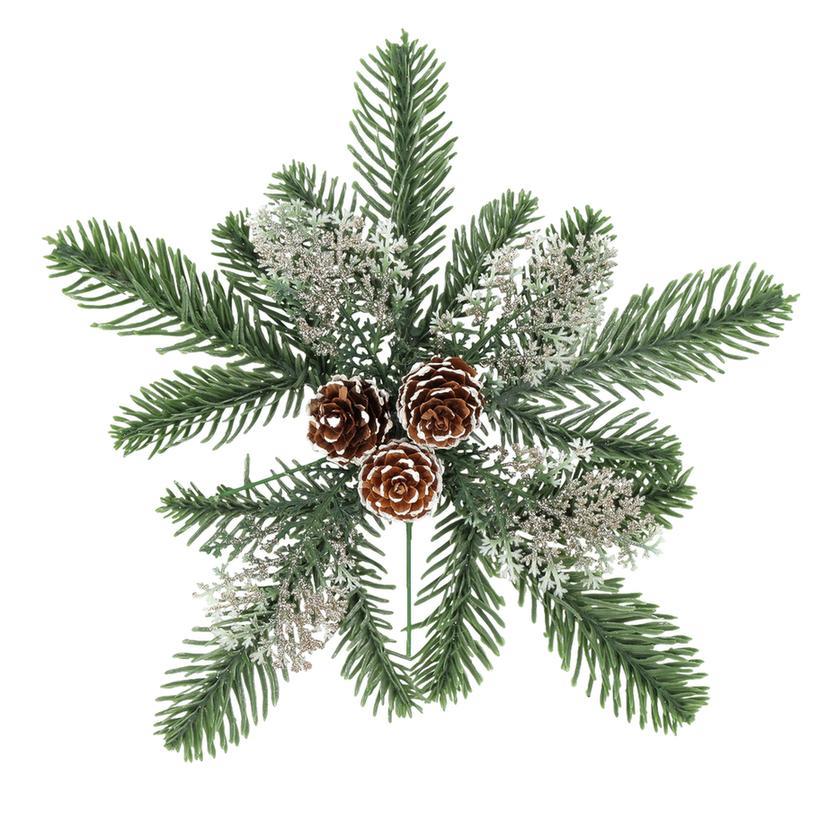 Κλαδάκι Νιφάδα Χιονιού Πράσινο με Σαμπανί Γκλίτερ 23εκ