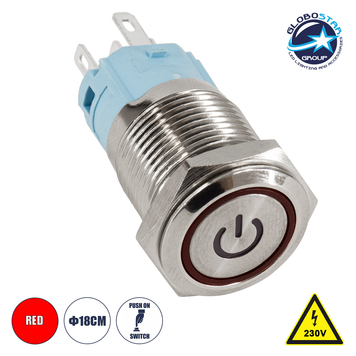 70776 LED Φωτιζόμενος Διακόπτης Χωνευτός - Μπουτόν PUSH On Ανοξείδωτος AC 220-240V Αδιάβροχο IP67 Φ18mm με Angel Eye Κόκκινο