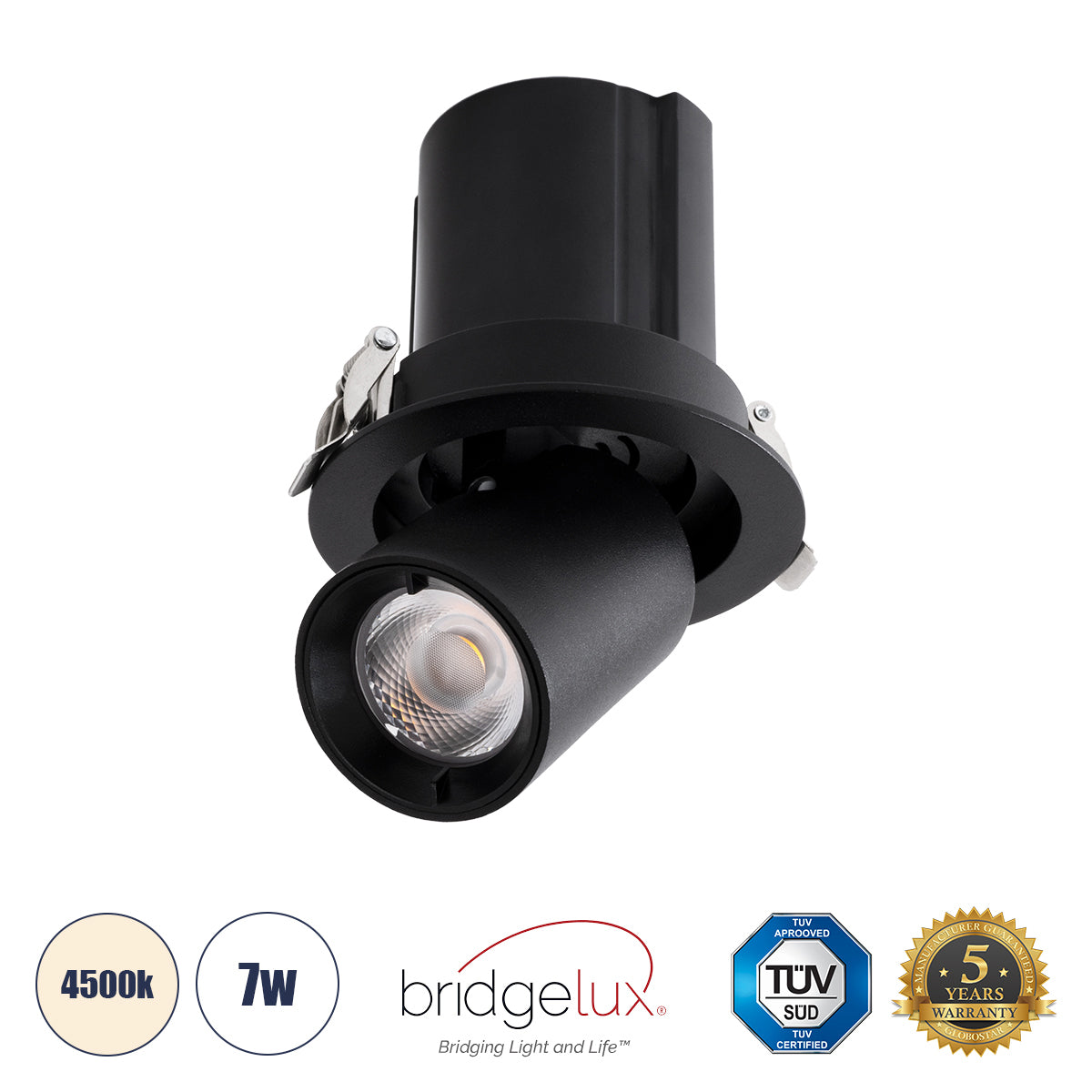 VIRGO-S 60304 Χωνευτό LED Spot Downlight TrimLess Φ9cm 7W 910lm 36° AC 220-240V IP20 Φ9cm x Υ9cm - Στρόγγυλο - Μαύρο - Φυσικό Λευκό 4500K - Bridgelux COB
