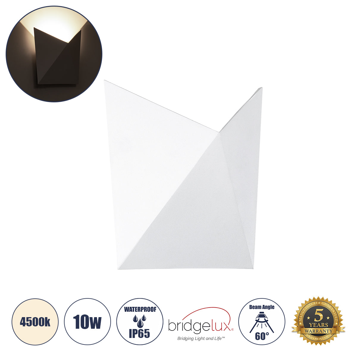 STEALTH 60521 Φωτιστικό Τοίχου - Απλίκα Αρχιτεκτονικού Φωτισμού Εσωτερικού/Εξωτερικού Χώρου Up or Down LED 10W 1100lm 60° AC220-240V Αδιάβροχο IP65 - Σώμα Αλουμινίου & Tempered Glass - Μ17 x Π17 x Υ7.5cm - Φυσικό Λευκό 4500K - Λευκό - Bridgelux Chip