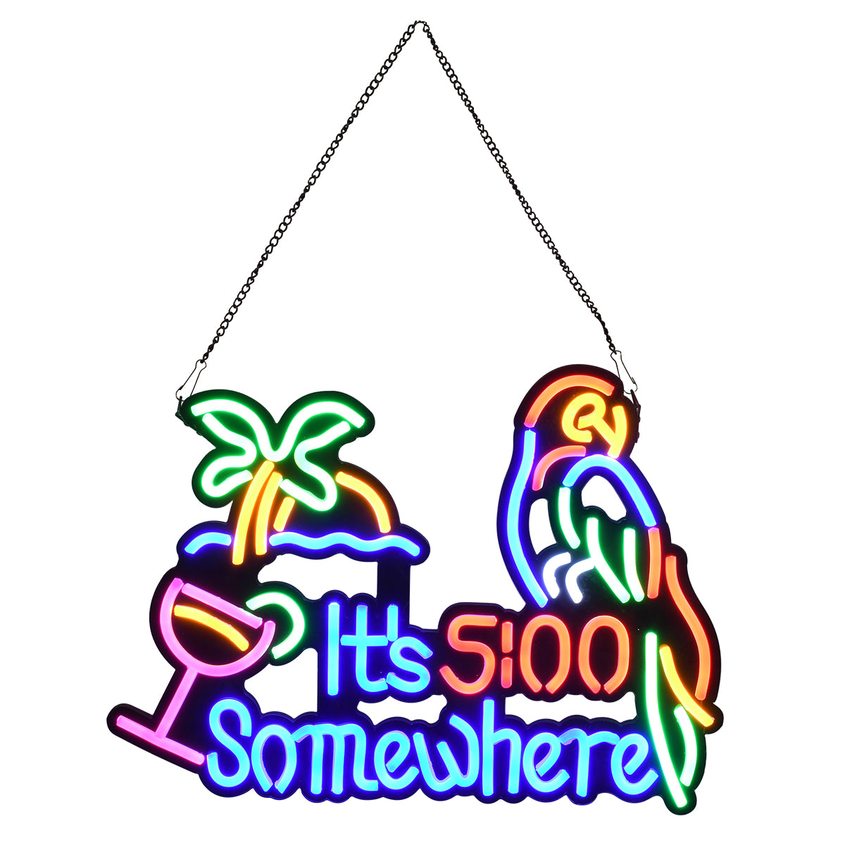 85854 Φωτιστικό Ταμπέλα Φωτεινή Επιγραφή NEON LED Σήμανσης ITS 5:00 SOMEWHERE PARROT 30W AC 230V με Διακόπτη On/Off Ροζ - Γαλάζιο - Κίτρινο - Πράσινο - Κόκκινο