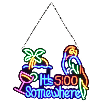 85854 Φωτιστικό Ταμπέλα Φωτεινή Επιγραφή NEON LED Σήμανσης ITS 5:00 SOMEWHERE PARROT 30W AC 230V με Διακόπτη On/Off Ροζ - Γαλάζιο - Κίτρινο - Πράσινο - Κόκκινο