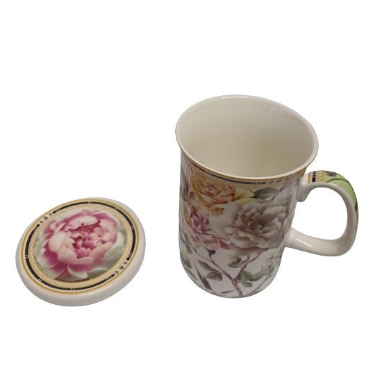 Πορσελάνινη Κούπα με Καπάκι Pink with Flowers Image 380ml