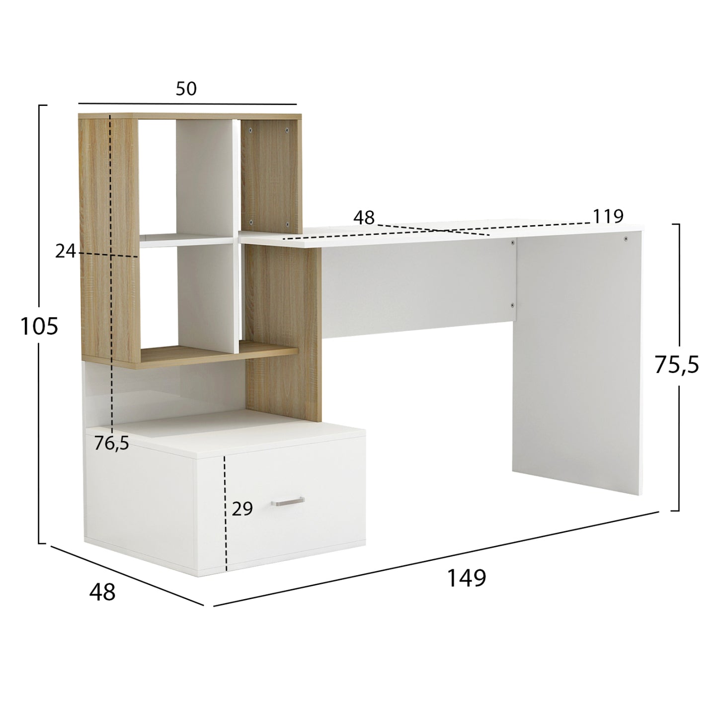 STUDENT SET 3 PCS DESK-BOOKCASE-CHAIR WHITE
