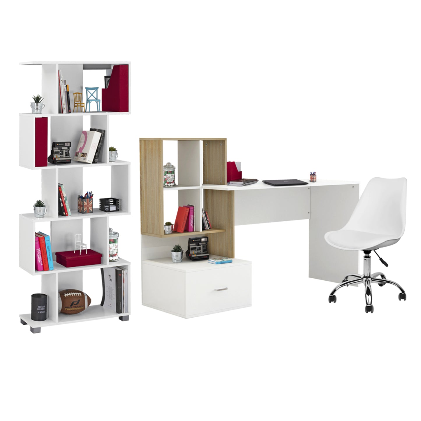STUDENT SET 3 PCS DESK-BOOKCASE-CHAIR WHITE