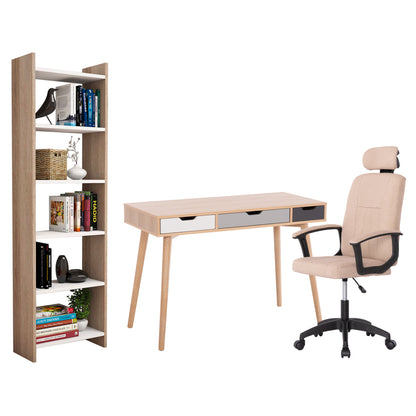 STUDENT SET 3 PCS DESK-BOOKCASE-OFFICE CHAIR SONAMA/BEIGE