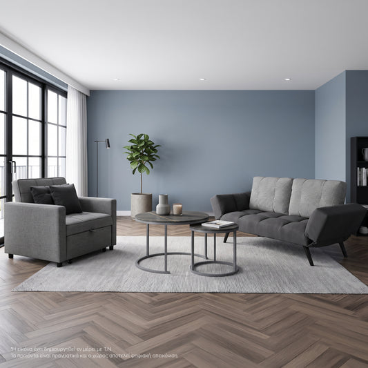 STUDENT LIVING ROOM SET 3 PCS GREY FABRIC MDF BLACK MARBLE