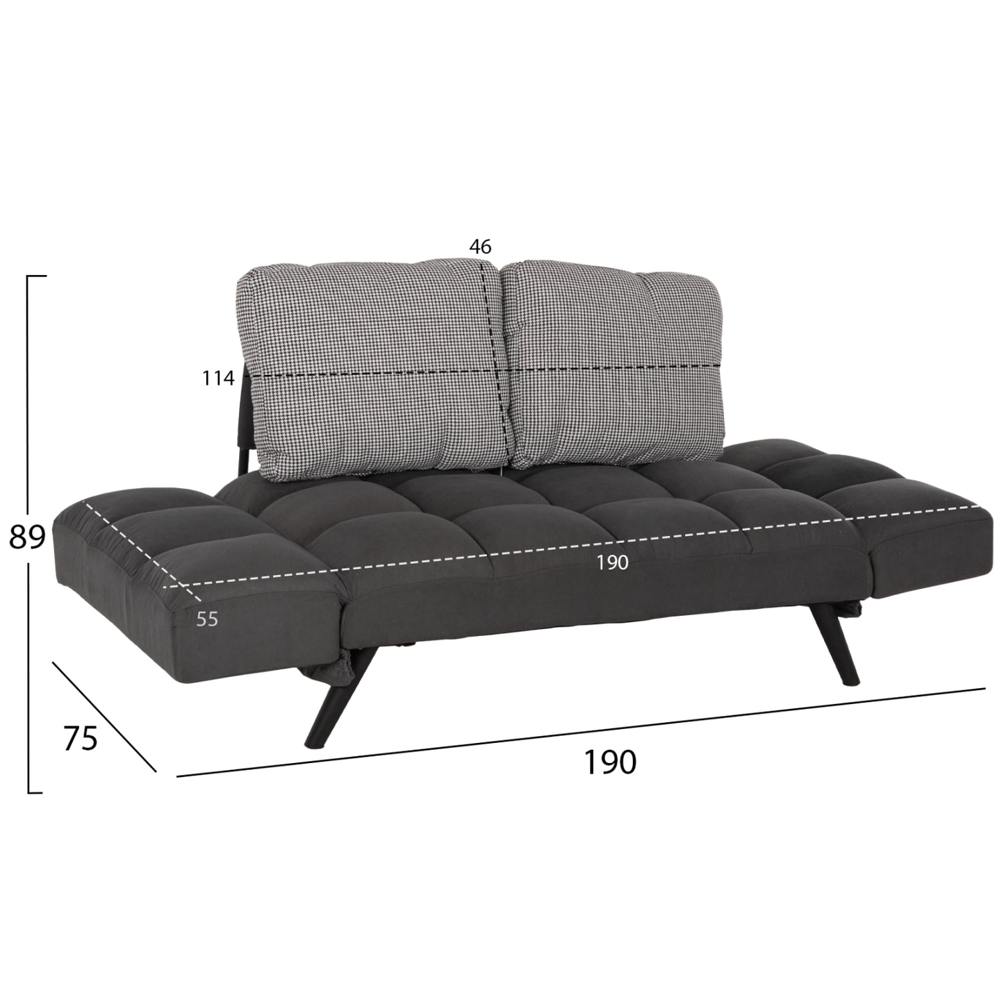 STUDENT LIVING ROOM SET 3 PCS GREY FABRIC MDF BLACK MARBLE