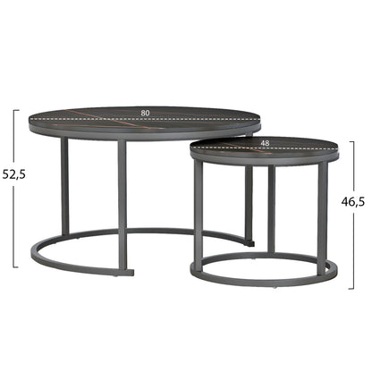 STUDENT LIVING ROOM SET 3 PCS GREY FABRIC MDF BLACK MARBLE