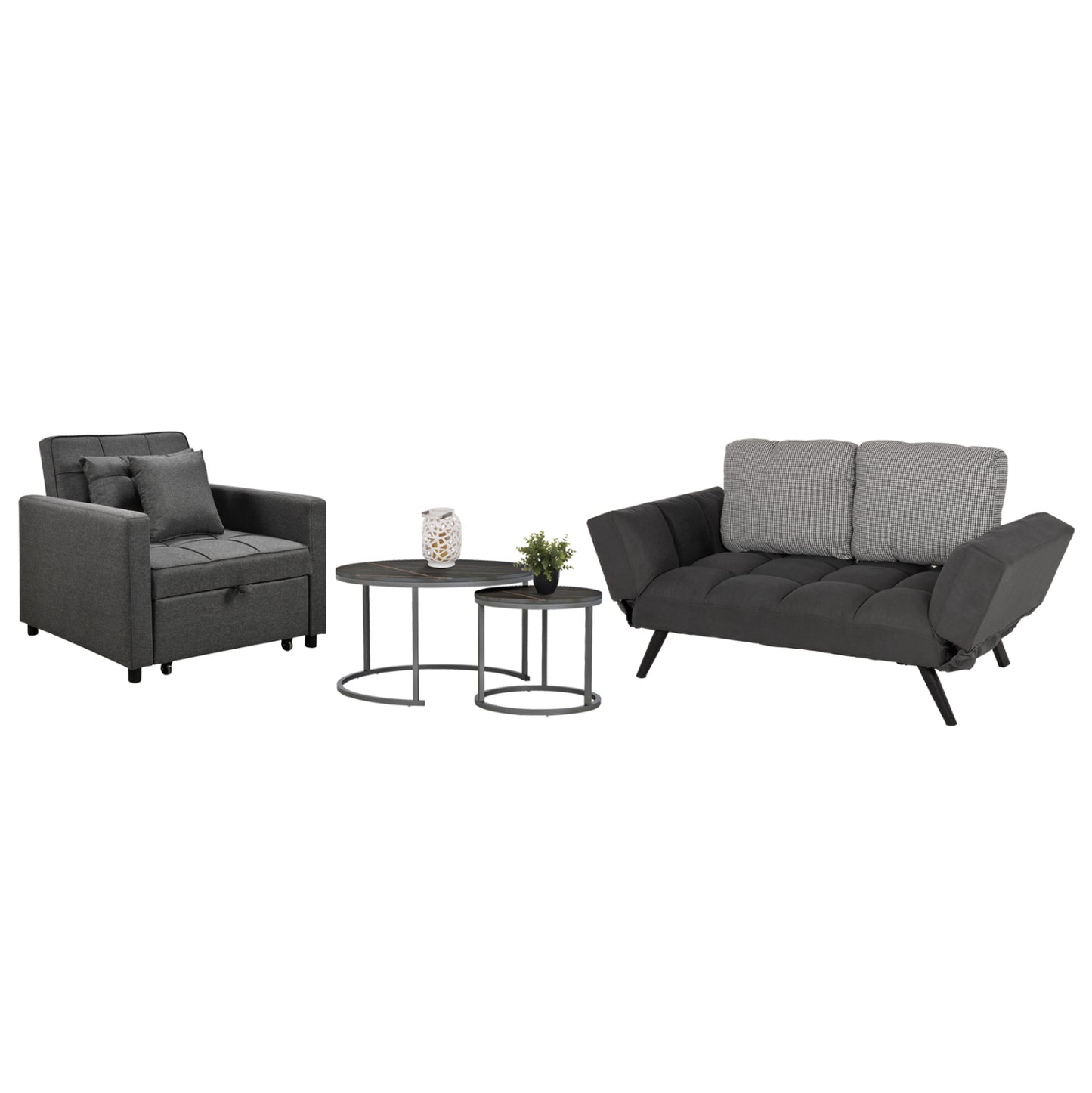 STUDENT LIVING ROOM SET 3 PCS GREY FABRIC MDF BLACK MARBLE