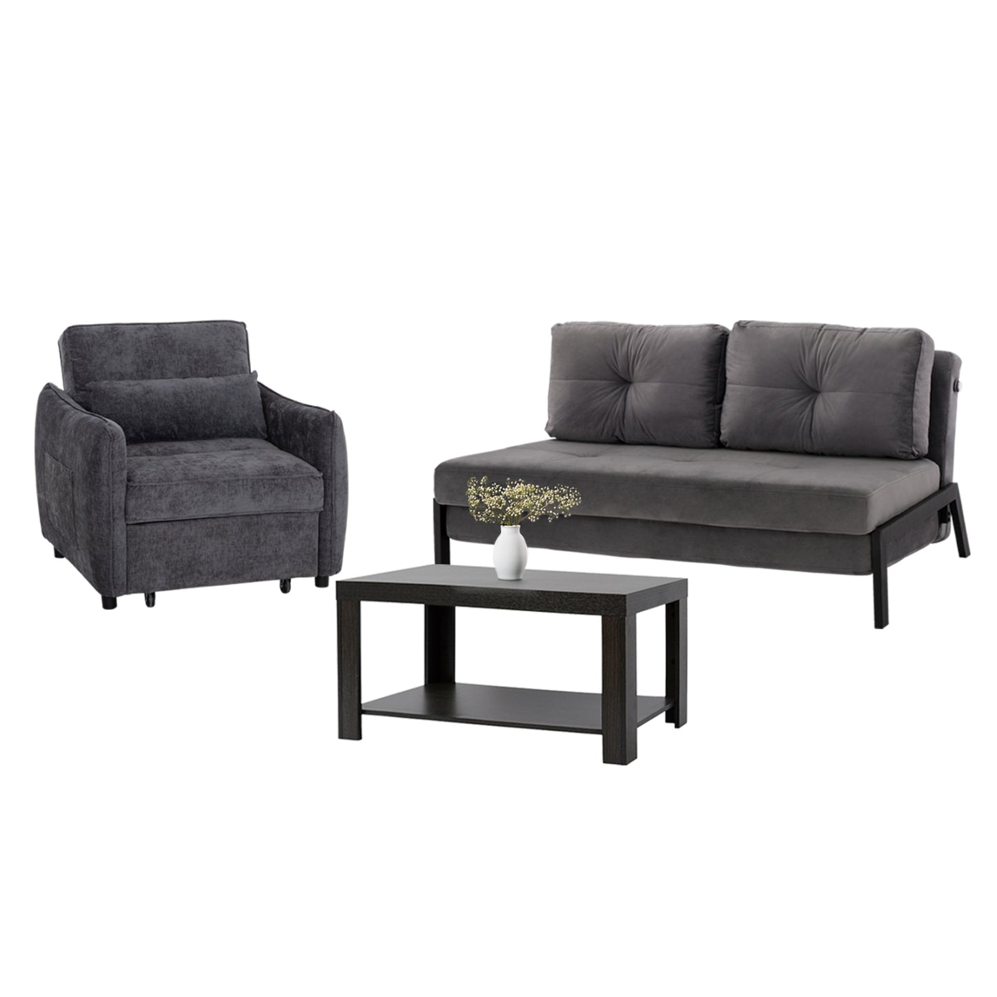 STUDENT LOUNGE SET 3 PCS GREY VELVET & ZEBRANO FABRIC MELAMINE
