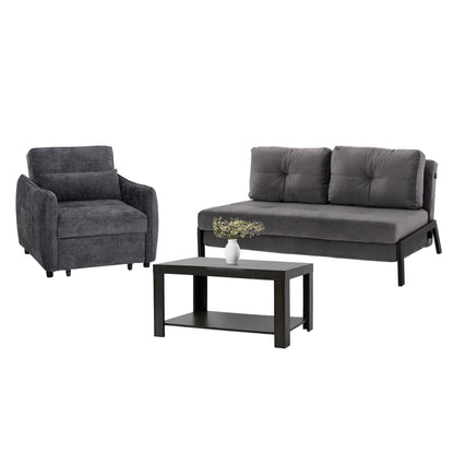 STUDENT LOUNGE SET 3 PCS GREY VELVET & ZEBRANO FABRIC MELAMINE