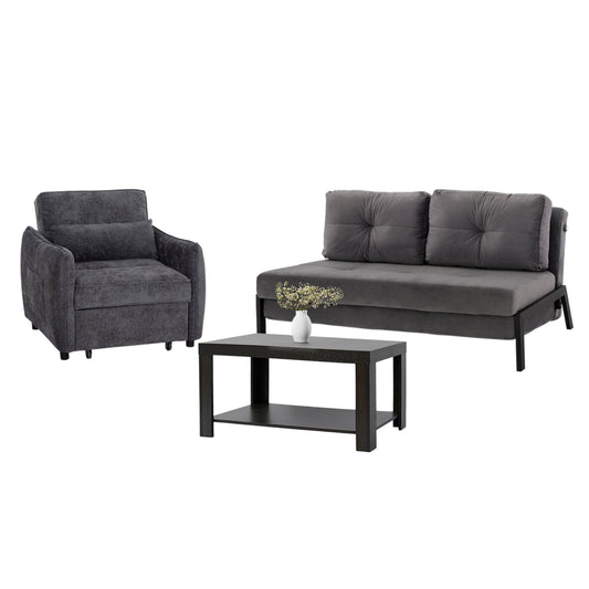 STUDENT LOUNGE SET 3 PCS GREY VELVET & ZEBRANO FABRIC MELAMINE