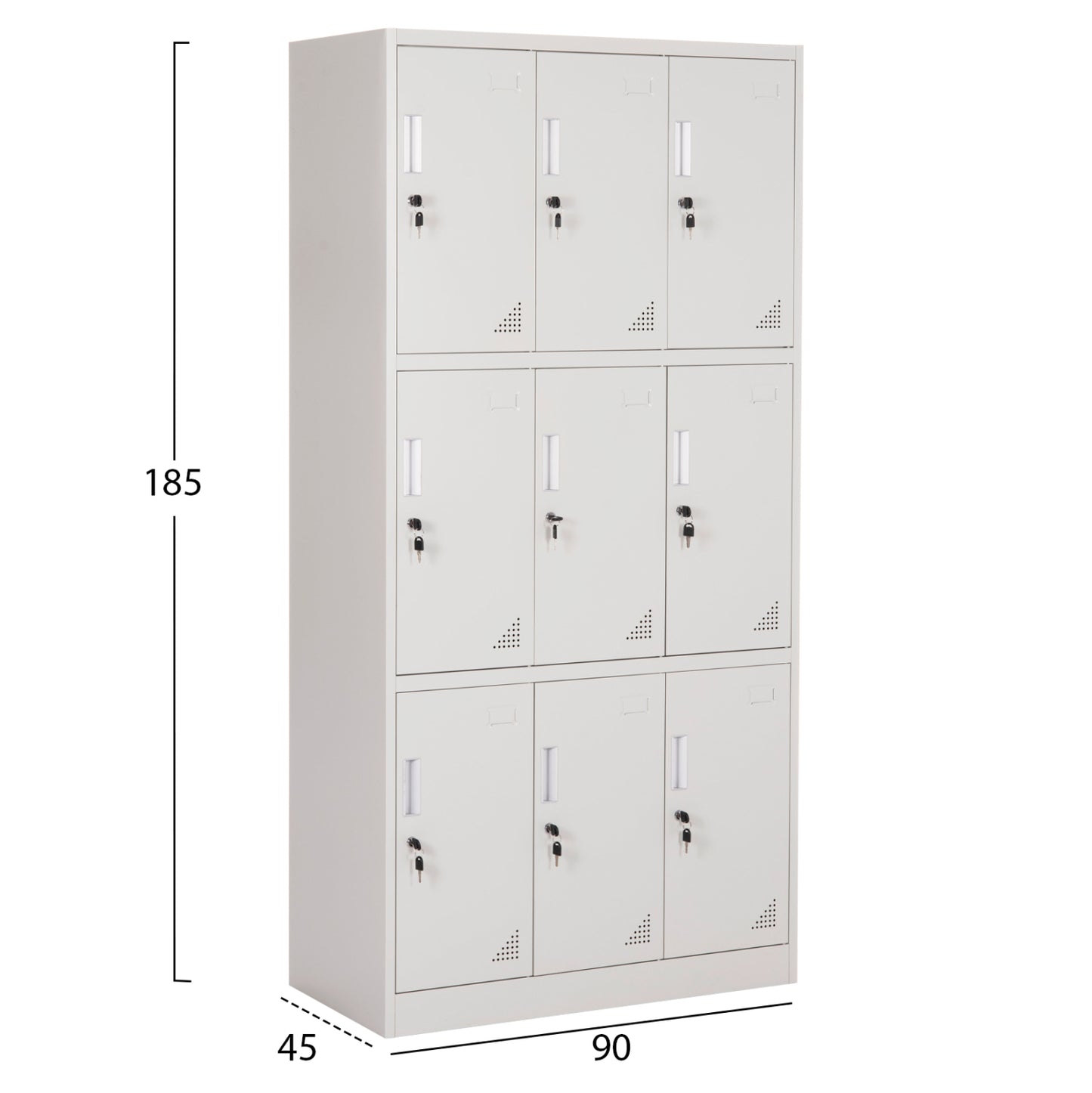 METAL LOCKER MALMOE 9 DOOR WITH LOCKS GREY 90x45x185
