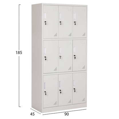 METAL LOCKER MALMOE 9 DOOR WITH LOCKS GREY 90x45x185