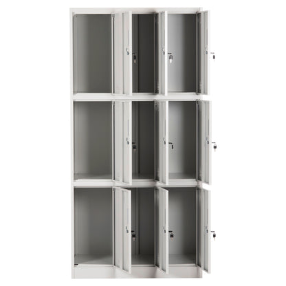 METAL LOCKER MALMOE 9 DOOR WITH LOCKS GREY 90x45x185