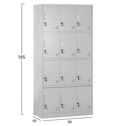 BEXLEY METAL LOCKER WITH 12 COMPARTMENTS WITH KEY GREY 90x45x185