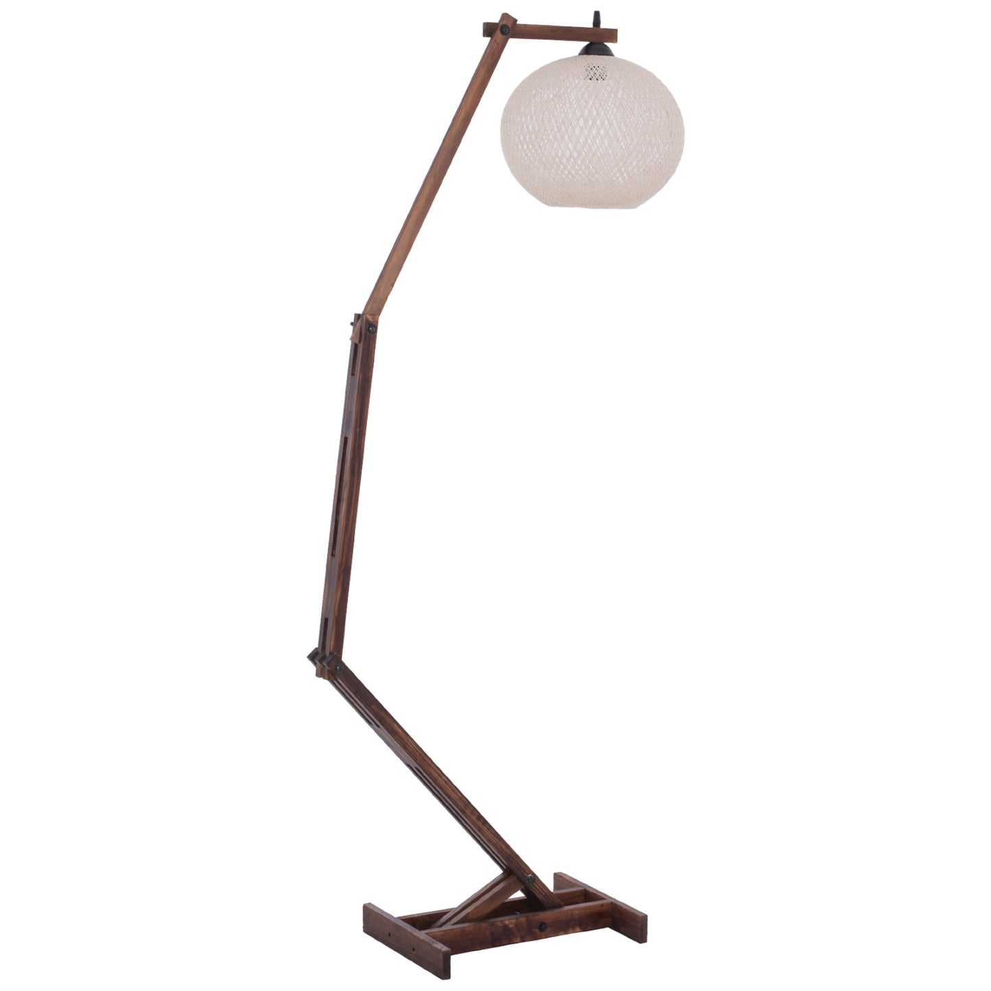 ARTICULATED WOODEN FLOOR LAMP WITH SPHERICAL ROPE SHADE 40x30x160