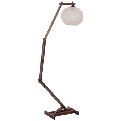 ARTICULATED WOODEN FLOOR LAMP WITH SPHERICAL ROPE SHADE 40x30x160