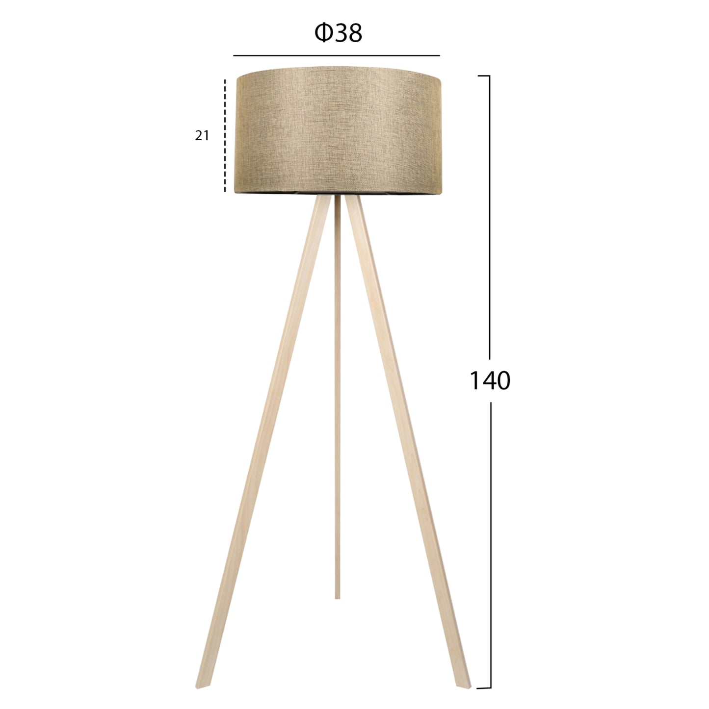 WOODEN FLOOR LAMP CRUZ NATURAL GOLD SHADE Ø38x140