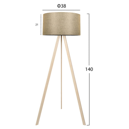 WOODEN FLOOR LAMP CRUZ NATURAL GOLD SHADE Ø38x140