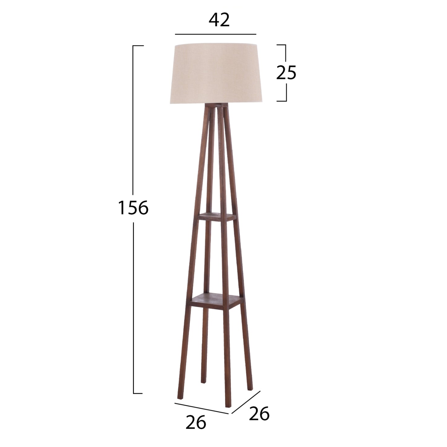 WOODEN FLOOR LAMP WITH WALNUT LEGS AND BEIGE SHADE 26x26x156