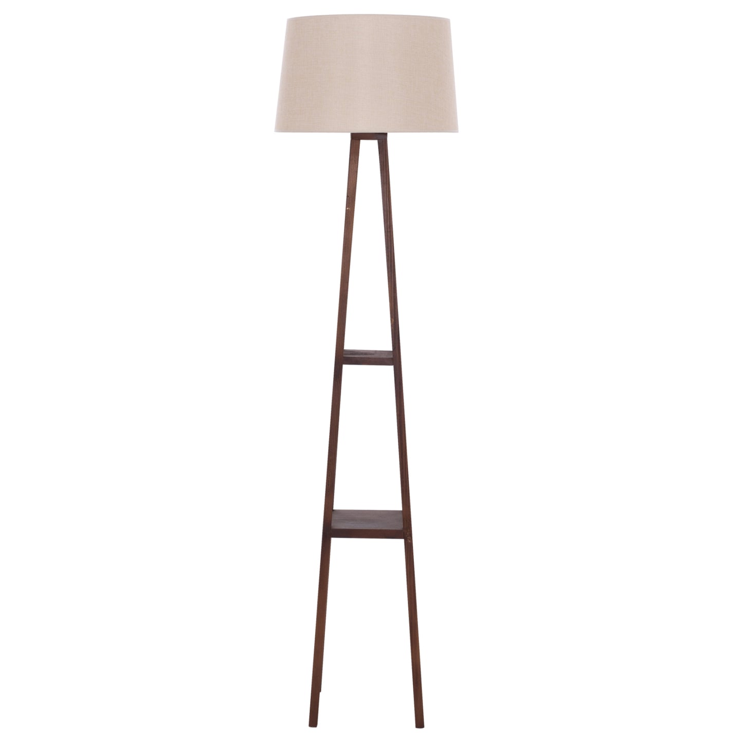 WOODEN FLOOR LAMP WITH WALNUT LEGS AND BEIGE SHADE 26x26x156