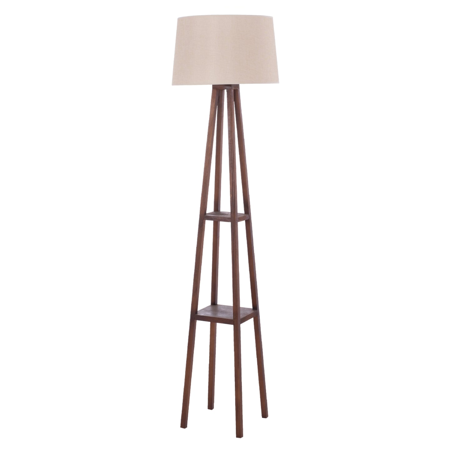 WOODEN FLOOR LAMP WITH WALNUT LEGS AND BEIGE SHADE 26x26x156