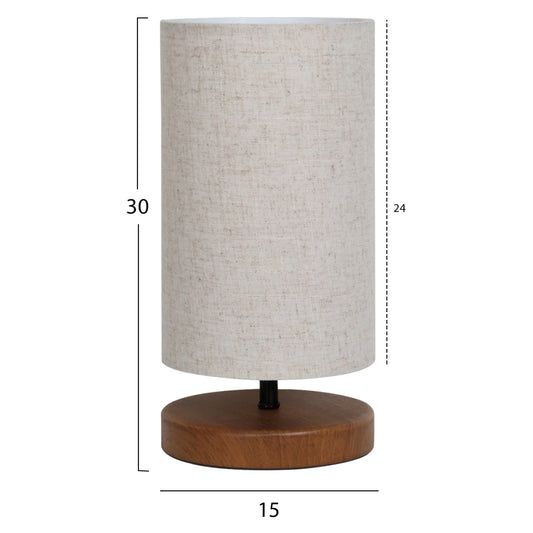 WOODEN TABLE LAMP WITH WICKER WEAVE BROWN WITH ECRU 15x30cm