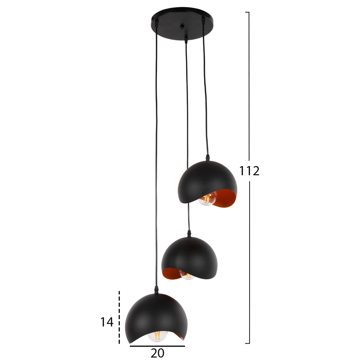 CEILING LIGHT 3-LIGHT METAL SPHERES BLACK ORANGE D20x112