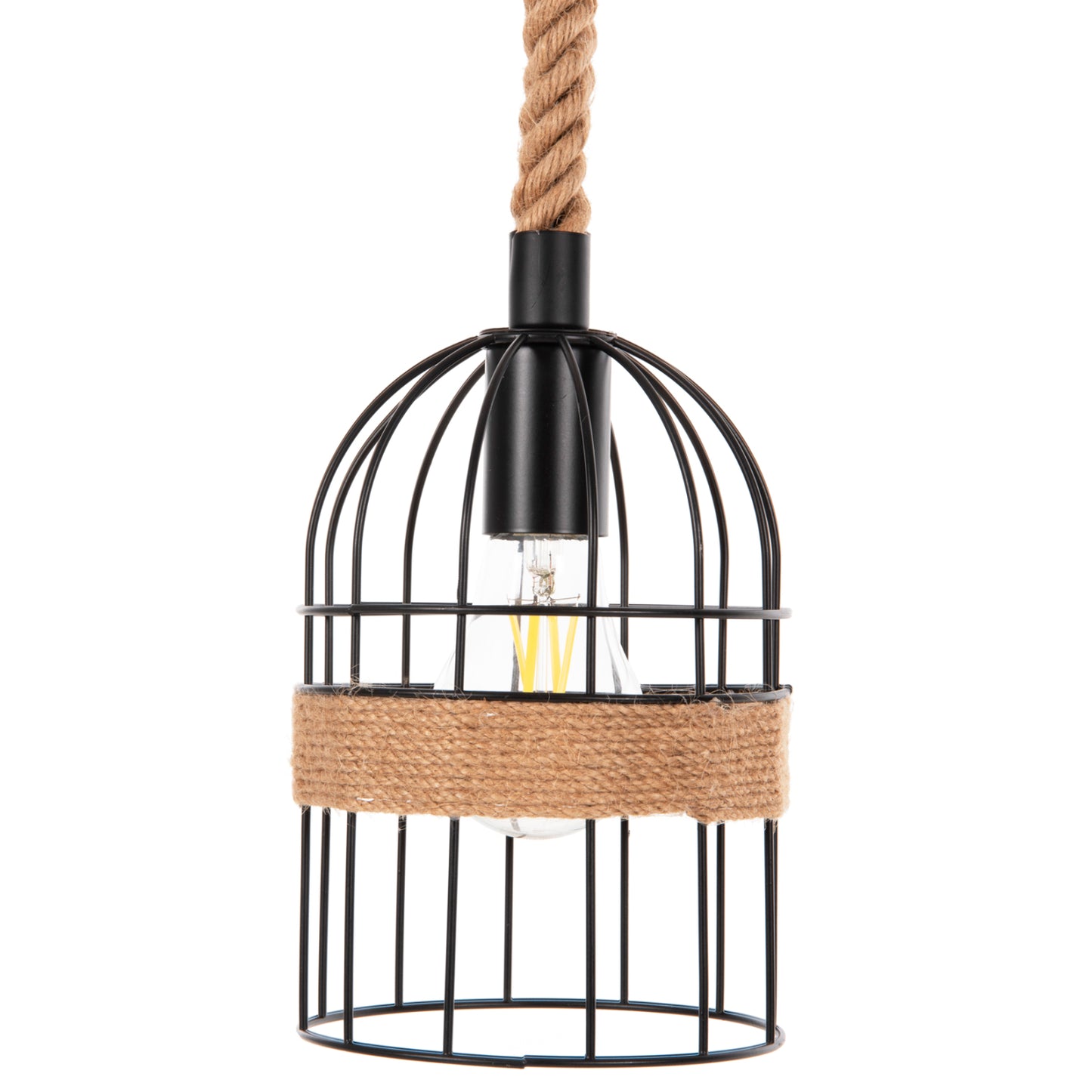 CEILING LIGHT 3-LIGHT PENDANT METAL BLACK ROPE NATURAL 80x14.5x137