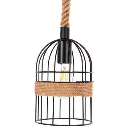 CEILING LIGHT 3-LIGHT PENDANT METAL BLACK ROPE NATURAL 80x14.5x137